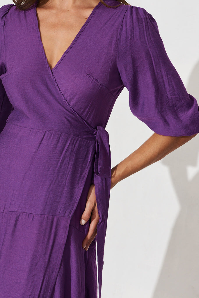 Acacia Wrap Midi Dress In Royal Purple - detail