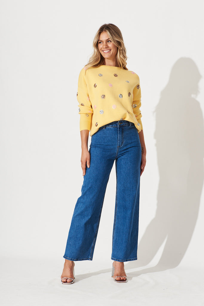 Snowdrop Knit In Yellow Sequin Spot Wool Blend - full length