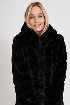 Iceberg Hooded Faux Fur Coat in Black St Frock